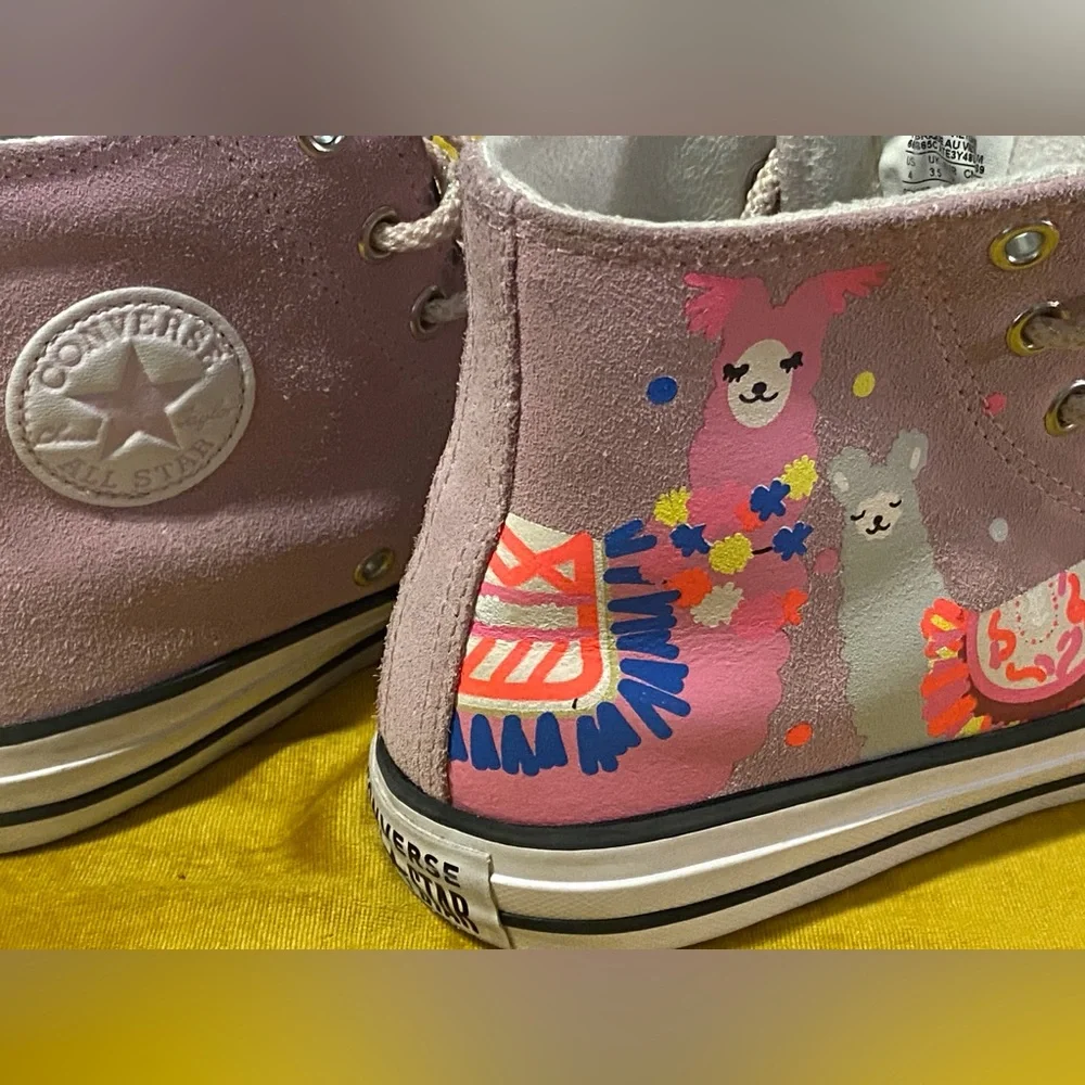 Converse Kids Pink High-Top Sneakers with Llama Print